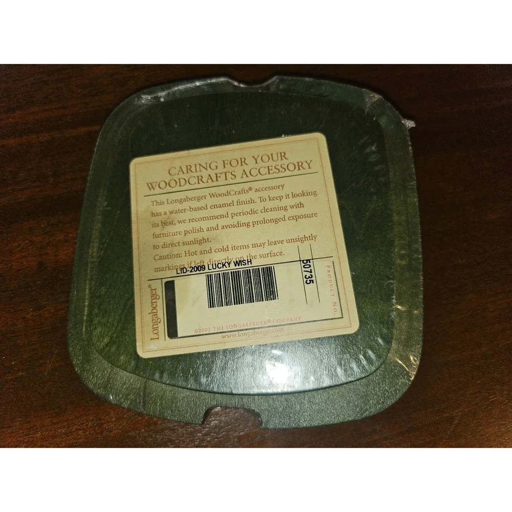 Longaberger Lucky Wish Basket Lid Green WoodCrafts 2009 Gold Knob Accessory